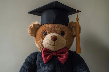 Teddy bear wearing graduation cap and gown