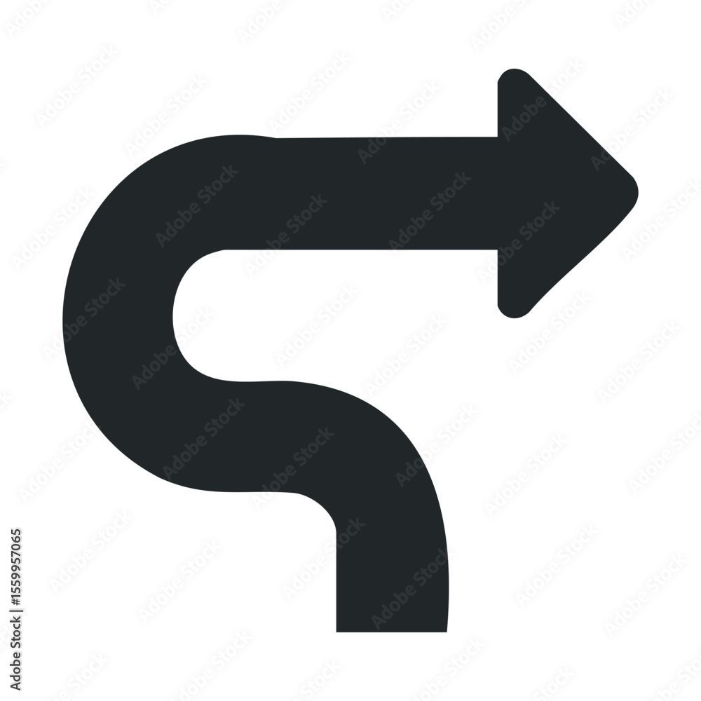 Poster curved right arrow icon symbolizing direction change and movement.