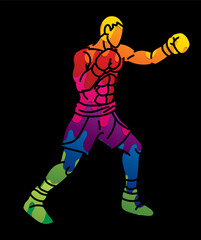 Boxer Punching Action Muay Thai Graffiti Kickboxing Boxing Sport Cartoon Graphic Vector