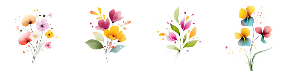 Obraz premium Delicate Floral Bouquets: Watercolor Style Isolated on White