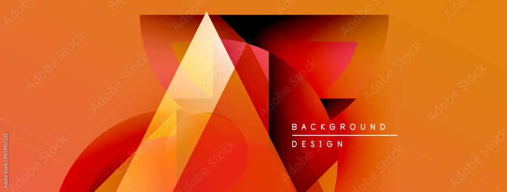 Poster abstract geometric shapes, vibrant orange hues dominate design. modern background features layered t