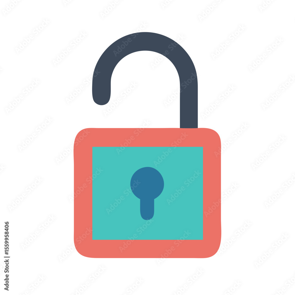 Poster flat design opened square padlock security protection simple shape icon