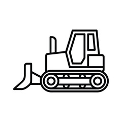 Naklejka premium Simple black line art icon of a bulldozer on a white background