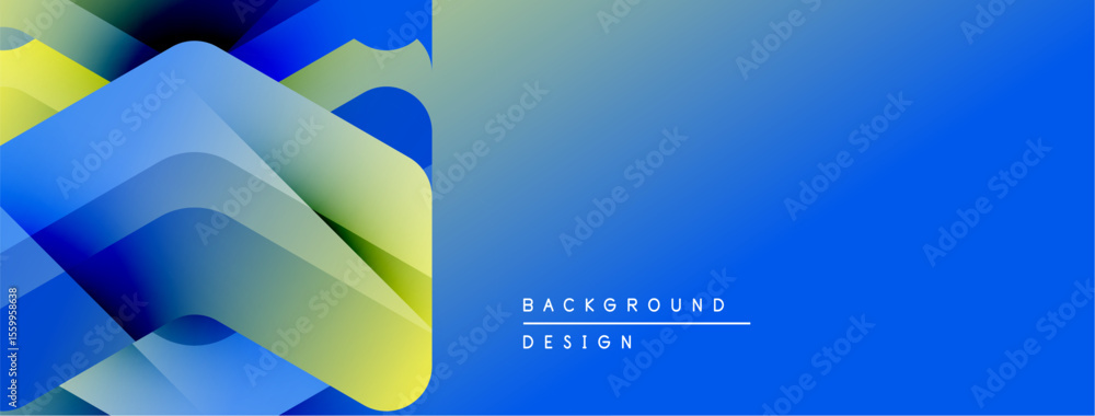 Poster Abstract geometric shapes overlap, creating dynamic blue, yellow gradient. Modern design suitable for backgrounds, presentations.