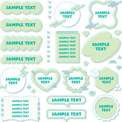 cute y2k frames set, decoration, fancy, pop, purple, yellow green / ゆるふわで可愛いy2kフレームセット 装飾 飾り枠 ファンシーポップ 紫 黄緑