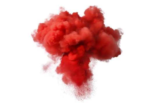Red smoke powder explotion isolated on transparent background. Red Powder Explosion and Smoke Effect .