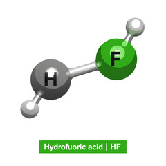 Hydrofluoric acid molecule representation showcases its chemical structure and atomic arrangement in a clear illustration.