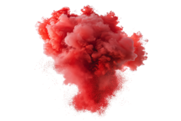 Red smoke powder explotion isolated on transparent background. Red Powder Explosion and Smoke Effect .