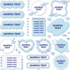 cute y2k frames set, decoration, fancy, pop, light blue, blue / ゆるふわで可愛いy2kフレームセット 装飾 飾り枠 ファンシーポップ 水色 青
