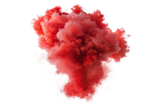 Red smoke powder explotion isolated on transparent background. Red Powder Explosion and Smoke Effect .