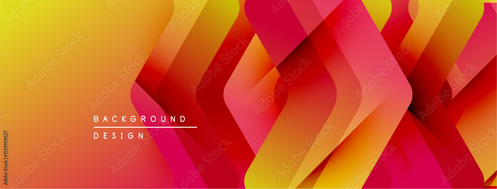 Poster abstract geometric layers create vibrant gradient effect. warm colors dominate composition, suggesti