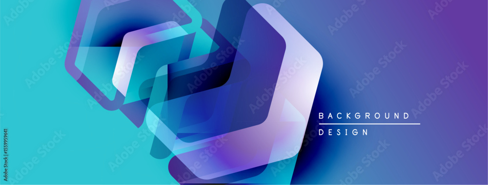 Poster Abstract geometric shapes overlap, creating vibrant blue gradient effect. Modern design element for backgrounds, presentations.