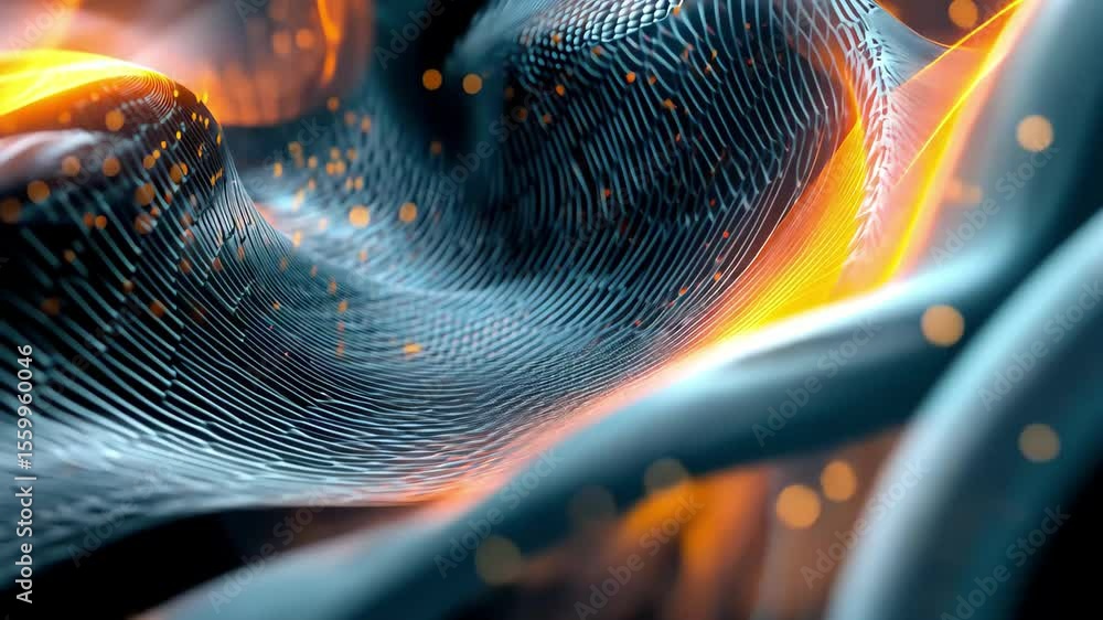Poster digital visualization of data technology over a vibrant sea of abstract waves and glowing particles 