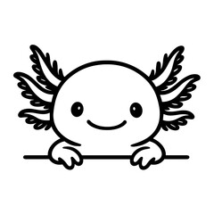 An adorable axolotl creature, a whimsical monochrome illustration. This cute cartoon captures the charming essence of this fascinating amphibian. vector illustration