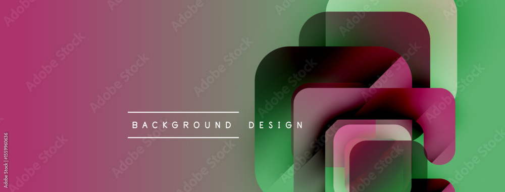 Poster Abstract geometric shapes overlap. Gradient colors transition from pink to green. Text reads background design. Modern visual composition.