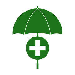 Green Health Insurance Icon with Umbrella Symbolizing Financial Protection Against Medical Setbacks, Isolated on White Background