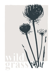 Decor printable line art. Hand drawn realistic vector illustrations of wild grasses on beige backgrounds. Design for prints, posters, cards, textile