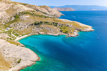 Scenic aerial view of Stara Ba&scaron;ka coastline on Krk island, Croatia