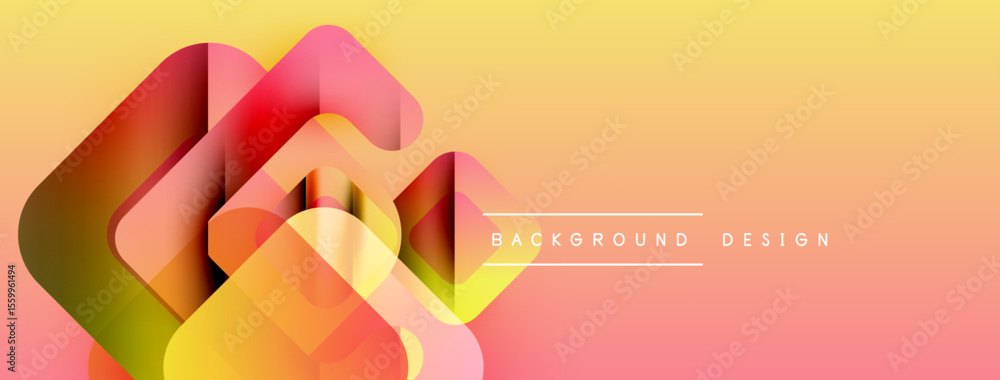 Poster abstract geometric shapes overlap, creating vibrant gradient effect. warm colors dominate compositio