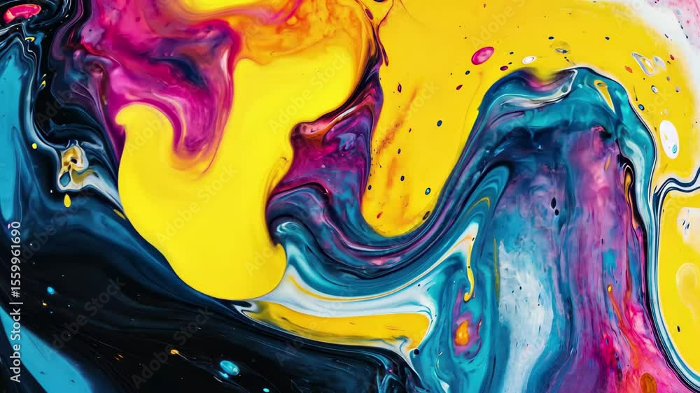 Aufkleber multicolor abstract painting displaying fluid shapes in vibrant hues and dynamic swirls, vivid multi
