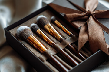 Luxurious makeup brush set elegantly presented in gift box, featuring soft bristles and stylish handles. Perfect for beauty enthusiasts seeking quality tools for flawless application