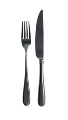 sleek and modern stainless steel fork and knife set isolated on black background for elegant