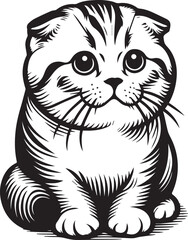 Scottish Fold Cat Vector in black and white