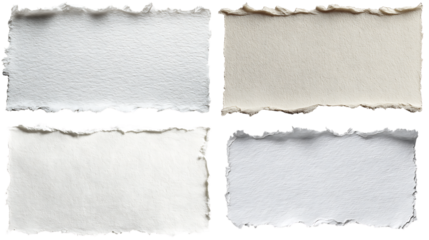 Four torn textured paper pieces isolated on transparent background