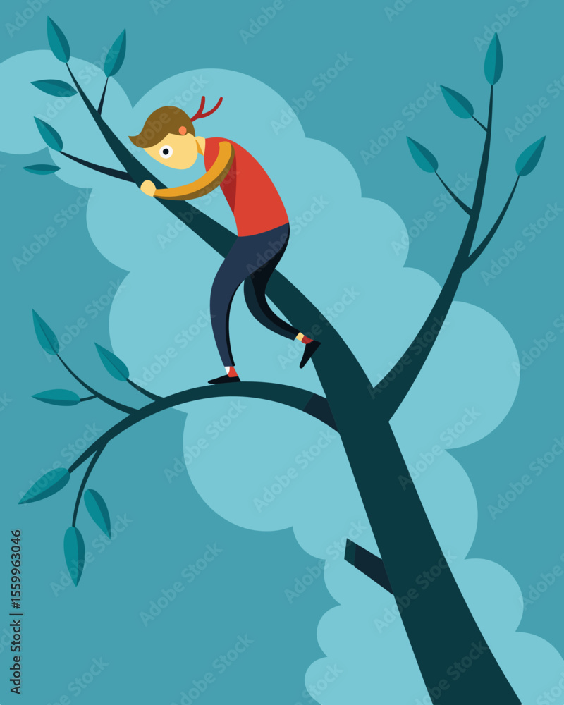 Poster a figure clutching onto a thin tree branch desperately trying to stay afloat as they are overcome by
