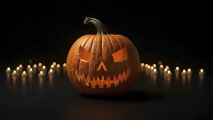 jack o lantern with candles in dark night background