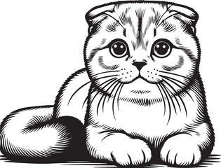 Scottish Fold Cat Vector in black and white