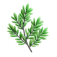 Green 3d icon leafy sprig rendered realistically, sprouting multiple verdant leaves against transparent background, ideal for digital graphic design