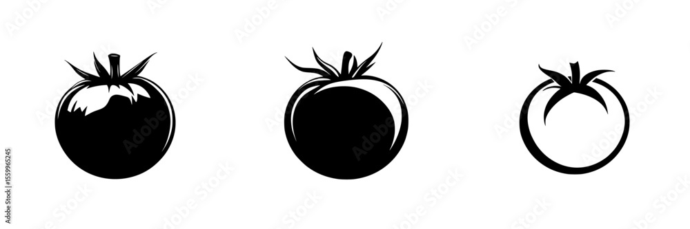Poster silhouette pictogram icons of tomatoes in various shapes and styles representing freshness and healt