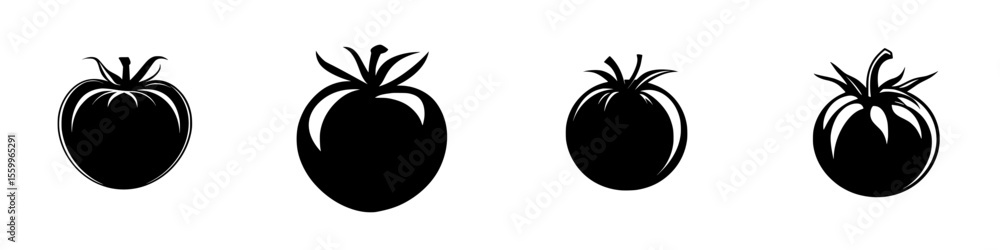 Poster vector icons of different tomato silhouettes designed for various graphic applications and visual pr
