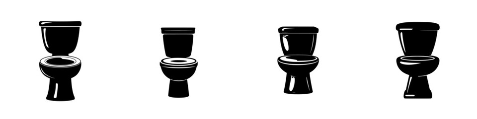 Collection of silhouette pictograms representing various toilet designs in a modern setting