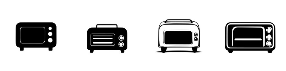 Fototapeta premium Various silhouettes of kitchen appliances showcase microwaves and toasters for design or cooking concepts