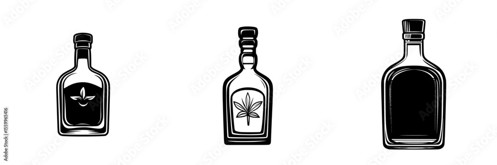 Poster silhouette pictogram set of various bottle designs depicting different herbal extracts and liquids i