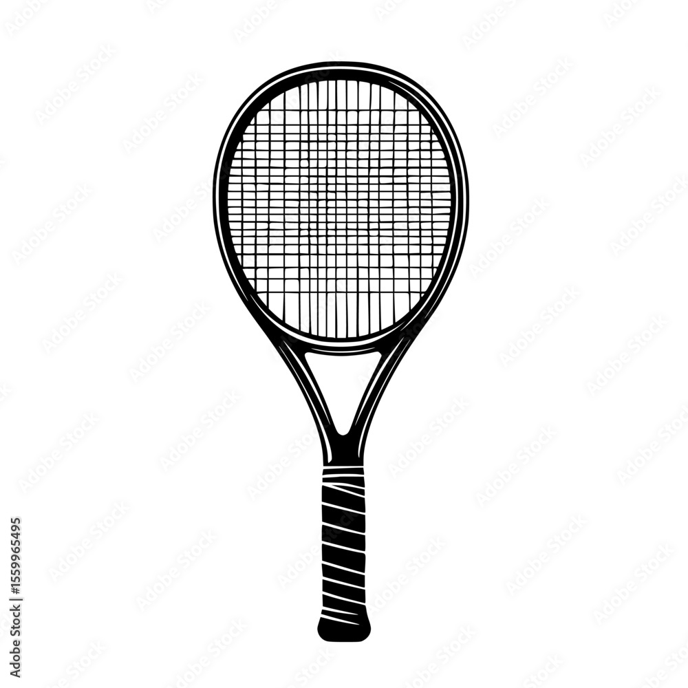 Poster silhouette pictogram of a tennis racket showcasing a simple and minimalistic design ideal for sports