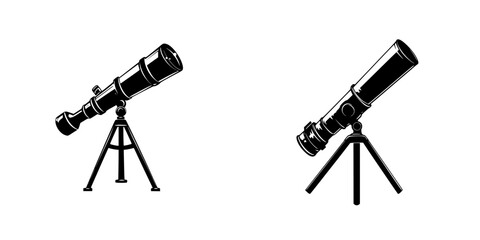 Collection of silhouette pictograms showcasing various telescope designs for astronomy enthusiasts and educational use