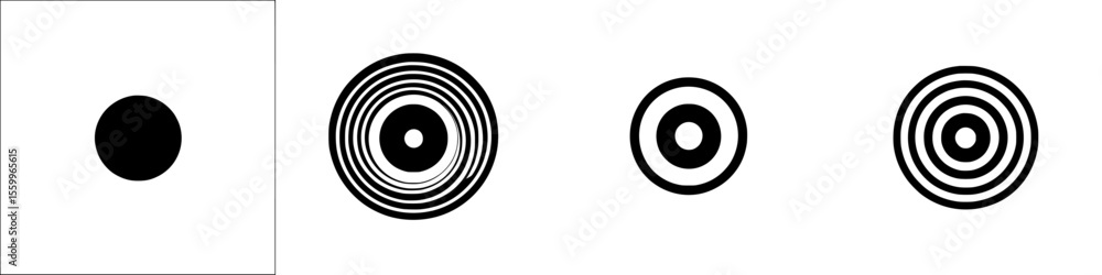 Poster black silhouette pictograms of circles in varying designs and patterns for use in graphic design or 