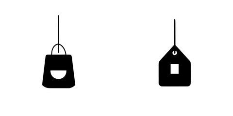 Silhouette pictogram icons representing bags and storage containers showcased in a minimalist design
