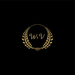 Fototapeta premium WV beautiful feminine and elegant wedding monogram initial logo with circle floral gold