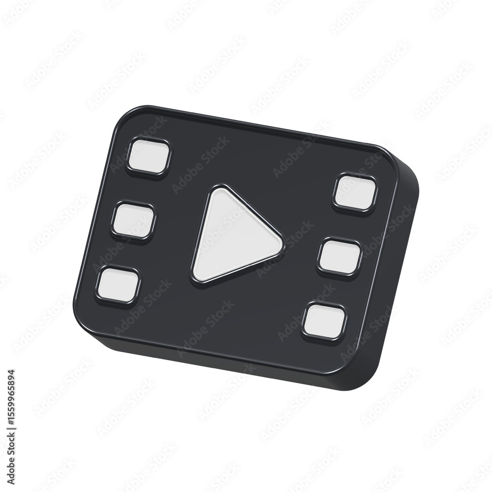 Poster play button icon player movie symbol 3d rendering