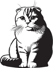 Scottish Fold Cat Vector in black and white