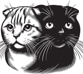 Scottish Fold Cat Vector in black and white