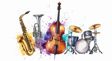 Watercolor Jazz Instruments with Artistic Splash