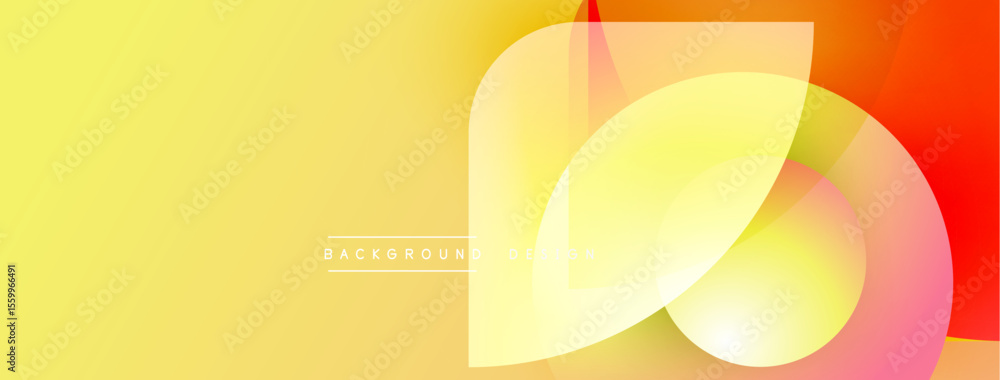 Poster Bright abstract background. Overlapping shapes create dynamic visual effect. Yellow, orange hues dominate composition. Modern design element.
