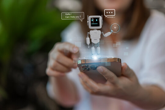 Ai technology concept with artificial intelligence chatbot and generative smart system, robotic, deep learning network, digital assistant, machine learning, algorithm, innovation and data processing - Powered by Adobe