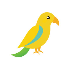 Vibrant yellow parrot perched gracefully on a clean white background isolated on white background