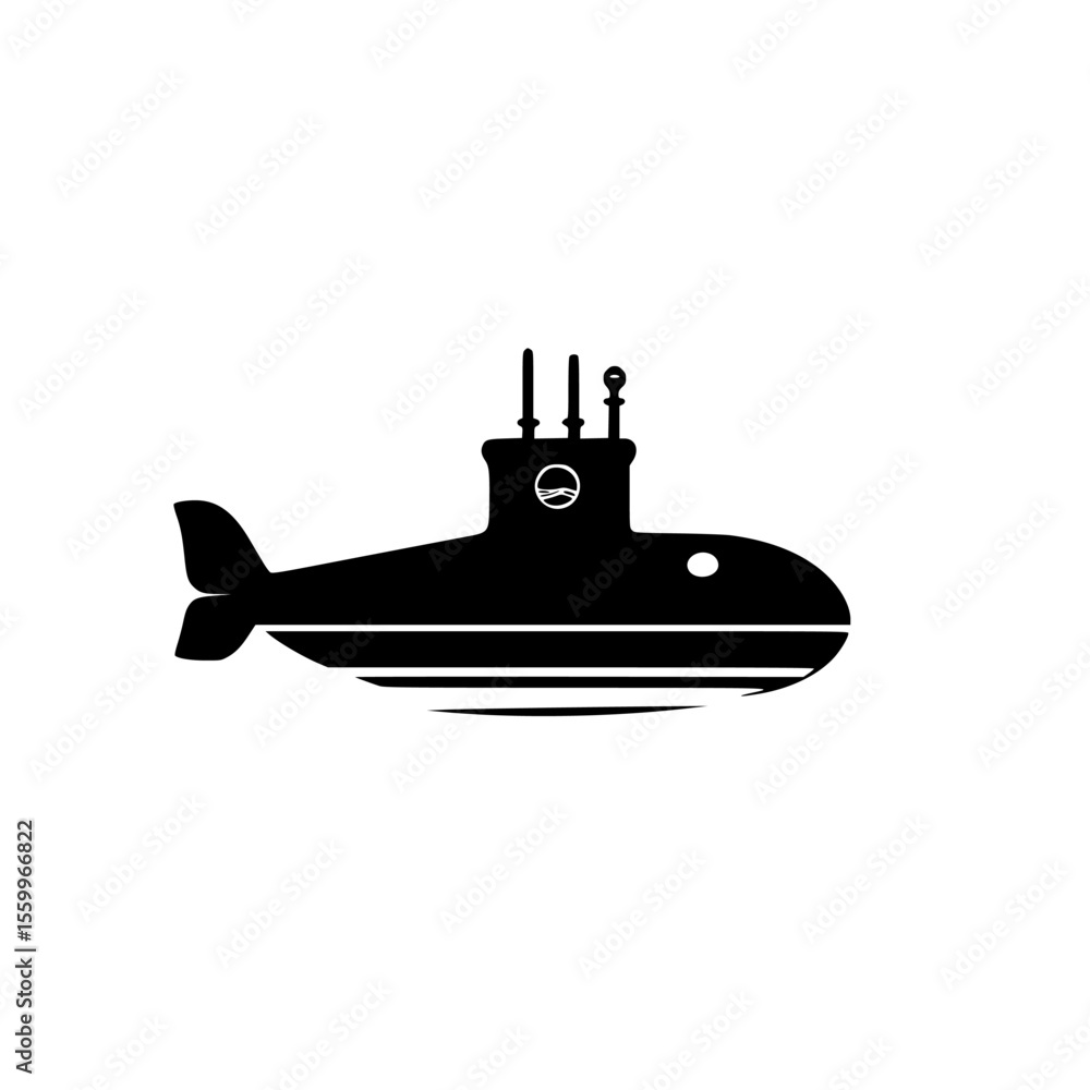 Poster silhouette pictograms of a submarine depicted as an isolated vector icon set for various design appl